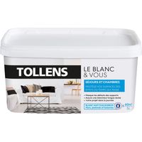 Tollens – Peinture blanche mate 5L – Blancheur durable et opacité renforcée – Séchage rapide en 1H – Pour murs et plafonds – Rendement 60m²