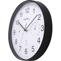 techno line WT8945 - Orologio da parete radio con indicatore di temperatura e umidità, 30 cm, colore: Nero