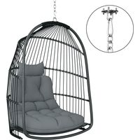 Fauteuil suspendu, panier suspendu avec coussin, balancelle en polyrotin, extérieur/intérieur, pliable, charge maximale 150 kg, gris foncé