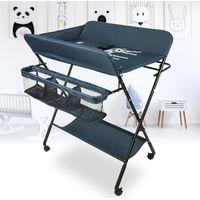 Sifree – Table à langer pliante réglable en hauteur – Panier de rangement – 4 roues avec frein – Tissu Oxford imperméable – 92-98 cm – Bleu marine