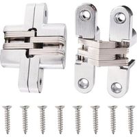 2pcs 68.5mm Hidden Cross Hinges, Invisible 180 Degree Folding Door Hinges, Zinc Alloy Invisible Hinges, with 8 Pieces Screws, for Door Cupboard Furniture Silver