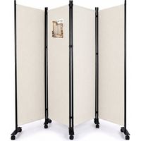VOUNOT® Biombo de 4 Paneles con Ruedas Separador de Ambientes Plegable 228x30x171 cm Pantalla de Privacidad Beige