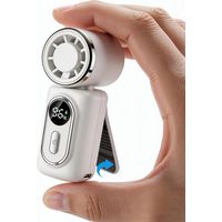 Mini Clip Fan, USB Rechargeable Handheld Fan with LED Display, 5 Speeds, Portable Cooling Fan for Travel & Makeup(White)