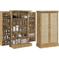 Armario Despensa Cocina con 2 Puertas de Ratán y 16 Estantes Alacena Moderna con Estantes Ajustables 60x30x104cm Natural