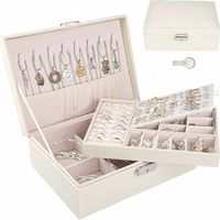 Boite à Bijoux Femme, Boite à Bijoux 2 Couches, Rangement pour Bijoux avec Serrure, Boite a Bijoux en Cuir Imperméable, pour Bagues Boucles d'Oreilles Colliers Bracelets