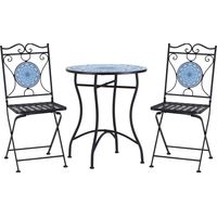 Set de jardin 3 pieces table et 2 chaises pliantes avec mosaique bleu