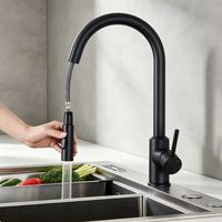 CECIPA MAX Grifo de cocina negro extraíble – Grifo giratorio de 360° con 2 modos de chorro, mezclador de acero inoxidable con rociador, grifo monomando para fregadero