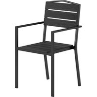 Lot 4 chaises jardin noires – Empilables, assise et dossier HDPE à lattes, accoudoirs – Structure métal, robustes pour extérieur