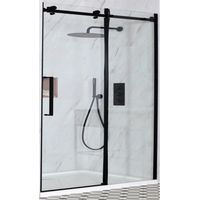 Milano Nero Black Reversible Frameless Sliding Door Shower Enclosure and White Tray with Fast Flow Waste - 1100mm x 900mm