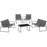Set di mobili da giardino bassi MALAGA 6 posti con divani, poltrone e tavolo in grigio antracite