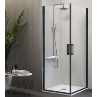 Eckdusche mit 2 Flügeltüren NARDI schwarz - Glas 6mm / Linke Tür 75 cm Rechte Tür 75 cm