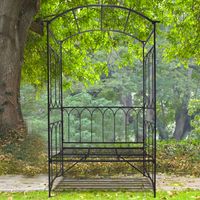Arche de jardin en métal avec banc intégré, support pour rosiers grimpants, treillis pour rosiers, 115 x 50 x 203 cm, noir