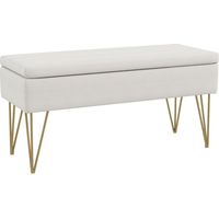 Panca Fondo Letto con Contenitore in Tessuto e Gambe in Acciaio, 100x40x49cm, Crema