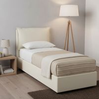 Talamo Italia Letto singolo Gemma, Letto contenitore con rivestimento in tessuto, 100% Made in Italy, Apertura frontale, adatto per materasso Cm 80x200, Beige, con imballo rinforzato