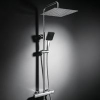 Auralum Max Thermostat Regendusche Komplettset Chrom, Edelstahl Duscharmatur mit 30cm Überkopfbrause, Höhenverstellbare Duschstange 88-124cm, 6 Strahlarten Handbrause mit halterung, Thermostat Duschsy