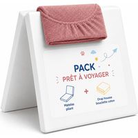 Pack Matelas Pliant 60x120 + Drap Housse Éponge Rose - Idéal Voyage - Déhoussable et Sain