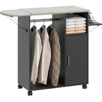 Mobile Asse da Stiro con Piano d'Appoggio Effetto Lino, 3 Ripiani a Cubo e Guida, 127x42.5x99 cm, Nero