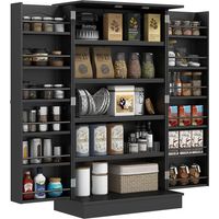Armario Despensa Cocina con 2 Puertas y 16 Estantes Alacena Moderna con Estantes Ajustables 60x30x104cm Negro