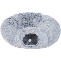 Tunnel chat intérieur gris clair – Lit en forme de donut, coussin circulaire lavable – Dim. 90x80x27 cm – Cachette et jeu, confortable pour chat