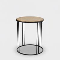 Mesa de centro redonda para salón en hierro y madera de diseño industrial Arkell
