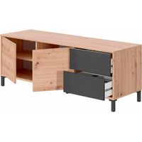Mobile TV Madia Credenza Moderna Con 2 Ante E 2 Cassetti Mobile Contenitore Per Soggiorno Sala Da Pranzo Con Apertura Push E Gambe In ABS 47 x 130 x 41 Cm Rovere e Grigio Antracite