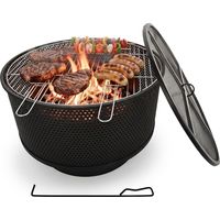 Fire Pit Bowl With Grill, 3-In-1 Table, Steel