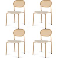 Artist Hand Set of 4 Boho Dining Chairs for Living Room Dining Room, Upholstered Cane Dining Chair with Rattan Back & Metal Legs, Natural