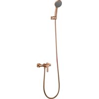 IMEX Set ducha con cuerpo en latón tubo metálico 180 cm soporte ABS manija redonda cartucho cerámico Ø35 mm acabado PVD oro rosa cepillado - Modelo ROMA