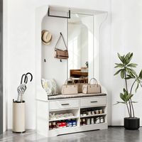 Porte-manteau trois en un, patère avec crochets, meuble à chaussures à deux tiroirs, armoire avec miroirs et cintres