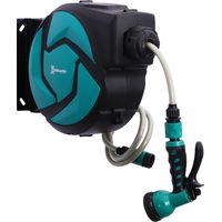 Carrete manguera retráctil 10m avec 7 modes riego enroulement automatique bloqueo connecteur 1m 28x14x34 cm negro verde
