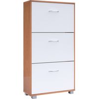 CASARIA® Shoe Storage Cabinet Rack 3 Doors Modern Wooden Cupboard Organiser For Shoes Toys Clothes Footwear Books Perfect for Narrow Hallways 115x60x24cm Oak & White