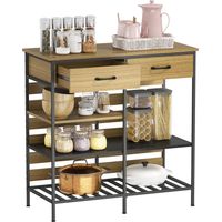 Homcom – Buffet cuisine 90 x 40 x 91 cm – 2 tiroirs et 3 étagères ouvertes – Panneau de particules et acier – Bois naturel et noir