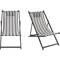 Lot 2 chiliennes aluminium transat jardin chaise longue extérieur terrasse Brisa