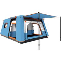Tente de camping familiale 5 personnes. tente tunnel imperméable. portes + fenêtres. 4.3 x 3 x 1.95 m. bleu