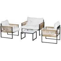 Set da Giardino 4 Pezzi rotin Divanetto 2 Sedie Tavolino Caffè Nero Marrone Crema