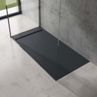 doporro Duschtasse Duschwanne 80x160x4 flach Mineralguss in Anthrazit inkl. Ablaufgarnitur AL06 DIN-Anschlüsse für bodenebene Montage geeignet Geoma04
