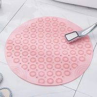 Alfombrilla de baño de PVC redonda para masajes, antideslizante, antibacteriana, lavable a máquina, con orificio de drenaje y ventosa, color rosa, 55 x 55 cm