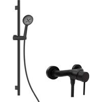 kielle Oudee - Conjunto de ducha con mezclador, barra, flexo y rociador EcoSpare, negro mate 20602SN14