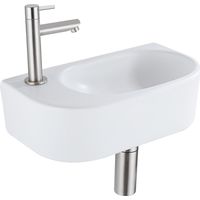 QeramiQ Fuente Ensemble de lave-mains - 40x21.5x12cm - gauche - lisse - demi-rond - 1 trou de robinet - céramique - robinet de lavabo eau froide inox