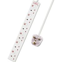 6 Way Socket with Cable 1M, White, with indicate Light, Individually Switched Sockets, Child-Resistant Sockets, Surge Indicator