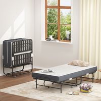 Cama plegable moderna de metal negro 90x190 cm con colchón memory gel 9,5 cm y ruedas con freno