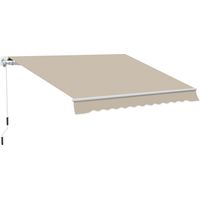 Toldo Manual 395x245 cm con Manivela Toldo Balcón Patio Terraza de Aluminio y Tejido Poliéster 280 g/m² Anti-UV Beige