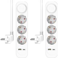 2er Set USB Steckdosenleiste 3 fach mit 2-poligem Schalter, Kindersicherung Weiß
