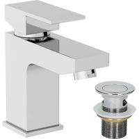 Modern Bathroom Square Mono Basin Mixer Tap Waste Chrome