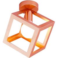 Modern Cube Ceiling Light, Vintage Style, Metal Shade, 16 cm Long, Rose Gold, E27 Bulb