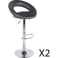 Lot de 2 tabourets de bar réglables en hauteur 77-97 cm – Assise simili cuir PU noir, pied en métal gris, diamètre 40 cm