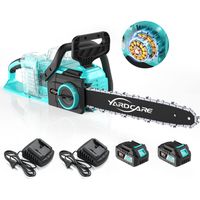 YARDCARE Akku-Kettensäge 16 Zoll mit LED-Display, Kettensäge mit 2x4Ah akku mit Werkzeugloser Kettenspannung, Motorsäge Elektrische, Geschwindigkeit 15/20 m/s,Handkettensäge Akku für Gartenscheren