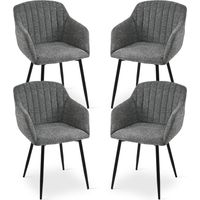 Dining chairs with armrests and lumbar support, sturdy metal frame, modern minimalistic design for living room, kitchen and bedroom - Set of 4 - Gray/Green-Chenille