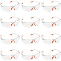 Confezione da 12 occhiali di sicurezza trasparenti - Occhiali protettivi con lenti in plastica, ponte nasale in gomma e punte delle tempie per il massimo comfort - Occhiali DPI trasparenti