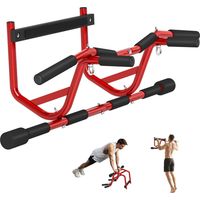 Barra de Dominadas de Pared Carga 150 kg para Ejercicio y Entrenamiento en Casa Gimnasio Rojo y Negro
